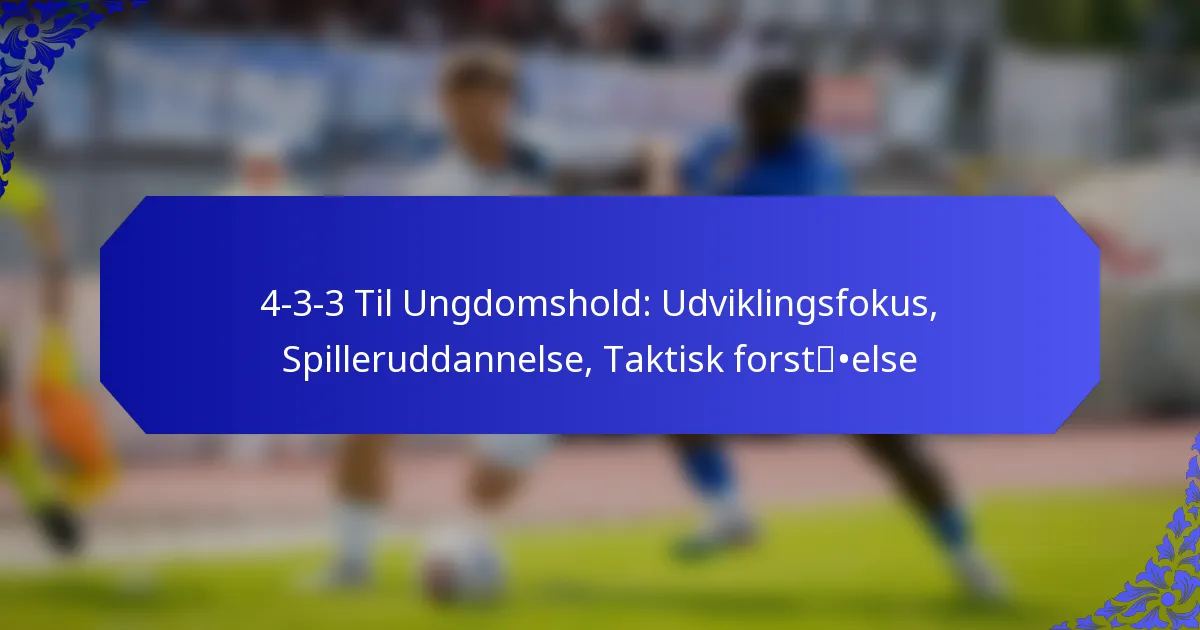 4-3-3 Til Ungdomshold: Udviklingsfokus, Spilleruddannelse, Taktisk forståelse